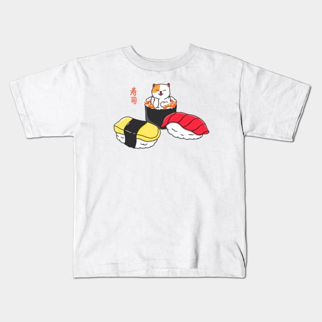 Happy Cat Sushi Kids T-Shirt by Kimprut